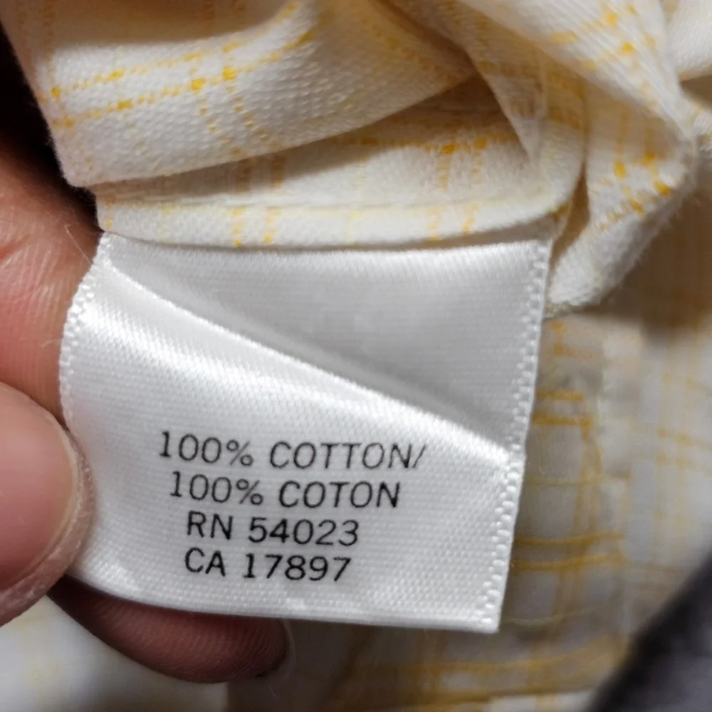 Banana Republic Mens Small Yellow White Plaid Cotton Button Down Shirt 14-14.5